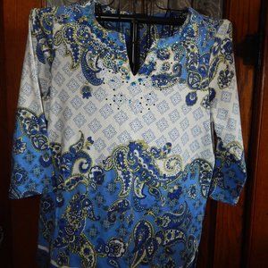 Rafaella Woman Tunic- Blouse - Top ~~ Size  1X  ~ 3/4 Sleeve ~ Stretch ~ Bling